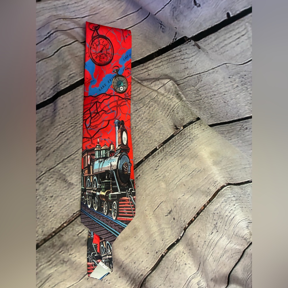 Vintage 1994 Ralph‎ Marlin TIME OF THE STEAMTRAIN Locomotive Railroad Neck Tie